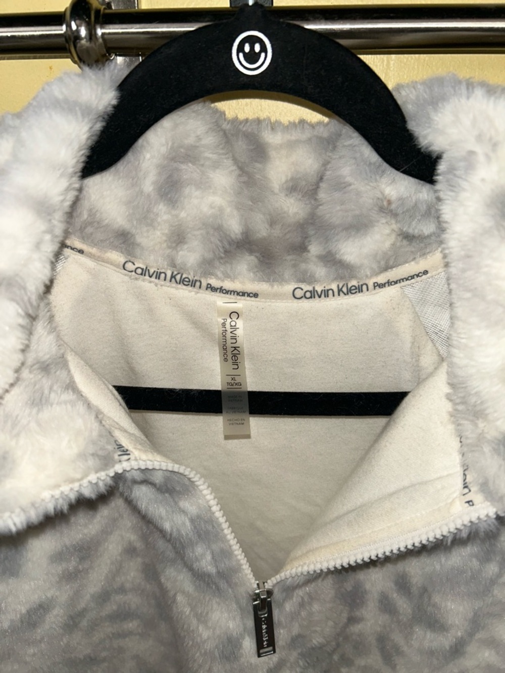 Calvin Klein Light Gray & White Plush Zip-Up Sweater - Picture 2 of 2